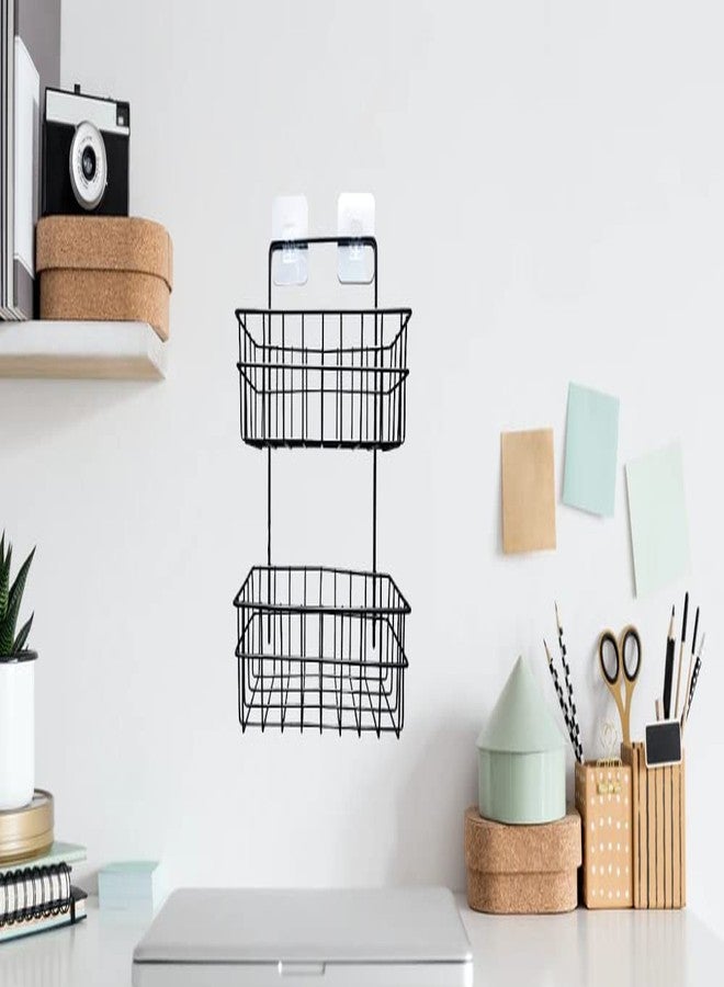 HaRvic 2 Layer Metal Wall Hanging Kitchen Storage Rack Magic Sticker Shower Rack Home Decor Shelf Bathroom Home Kitchen Spice Jar Bottle Storage Rack (Black) - Image 4